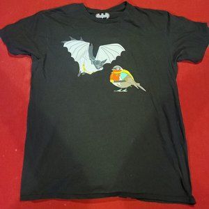 DC COMICS Women Knit Batman and Robin T-Shirt Short Sleeve Solid Gray Casual L